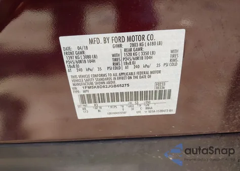 2018 Ford Explorer Xlt z USA, uszkodzony, nr VIN 1FM5K8D82JGB65275